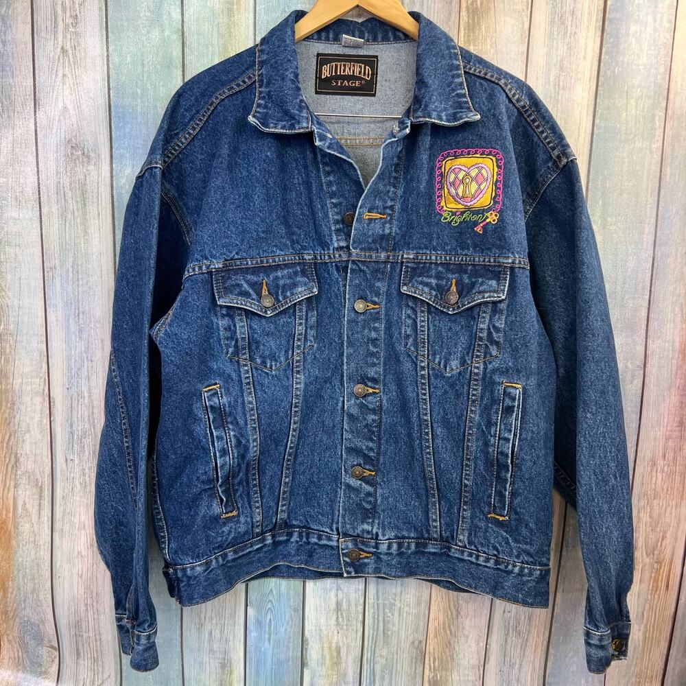 Brighton Vintage Denim Jean Jacket Size Large Worlds Best Mom Embroidery